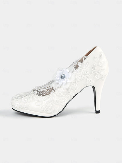 High Shoes Floral Embellishments with Lace Heel – White Bridal FashionChic
