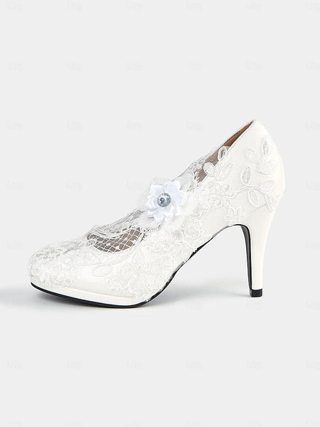 Shoes with Heel High White Embellishments Floral Bridal Lace – FashionChic