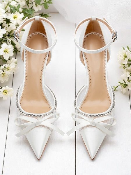 High Satin Heels Lace Women's White FashionChic