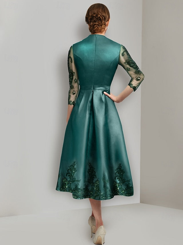 the A-Line Mother Tea Bride Neck V Vintage of Dress Elegant FashionChic