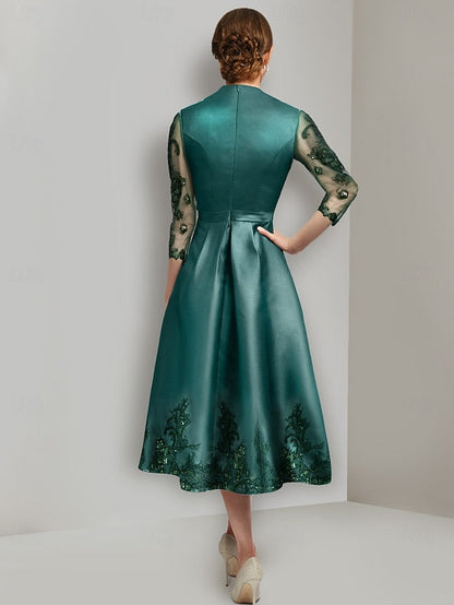 the A-Line Mother Tea Bride Neck V Vintage of Dress Elegant FashionChic