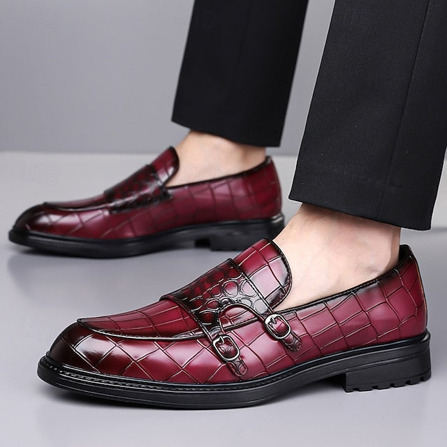 Loafers – Leather Crocodile Faux Pattern with Brown Men's FashionChic