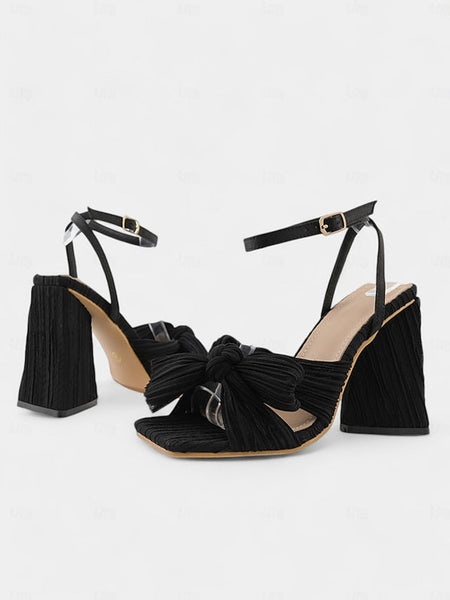 Gold Textured and Knot Heel with Sandals Detail Rose Block FashionChic