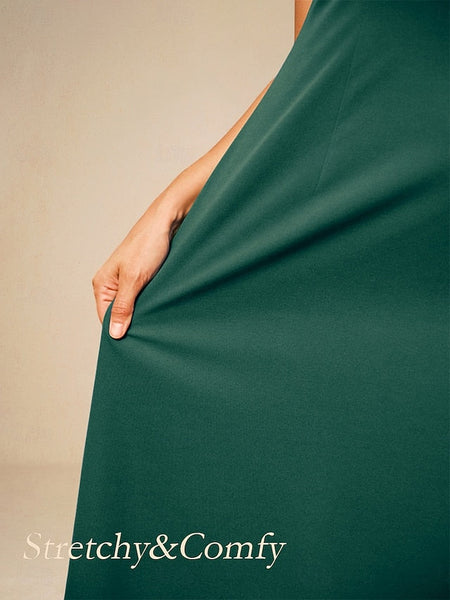 Women's Evening Dress Cape Sleeve Knee-Length Elegant Green FashionChic