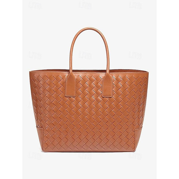 Woven Leather and – Brown Tote Women's Stylish Bag FashionChic