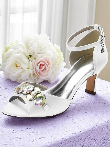 Open Satin and with Strap Ankle Toe Heels Women's Black FashionChic