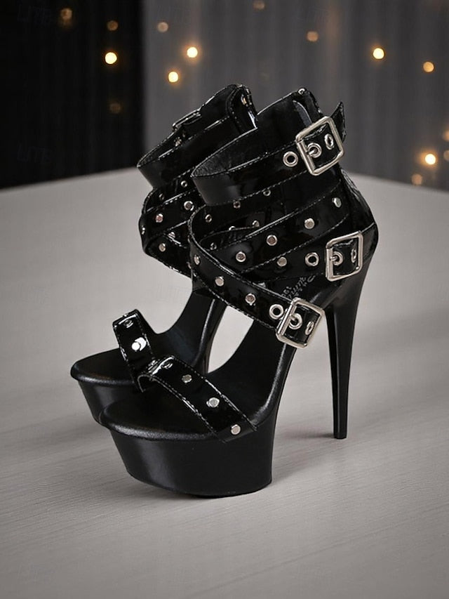 Women's with Platform Straps High White Heels Buckled and FashionChic