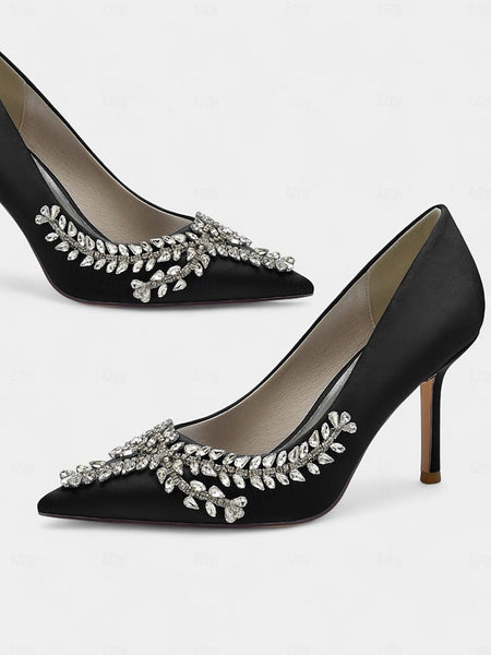 Stiletto Satin Heels – Women's Rhinestone-Embellished FashionChic