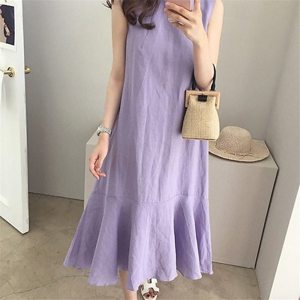 Women's Midi Dress Casual Dress Cotton Linen Dress Elegant