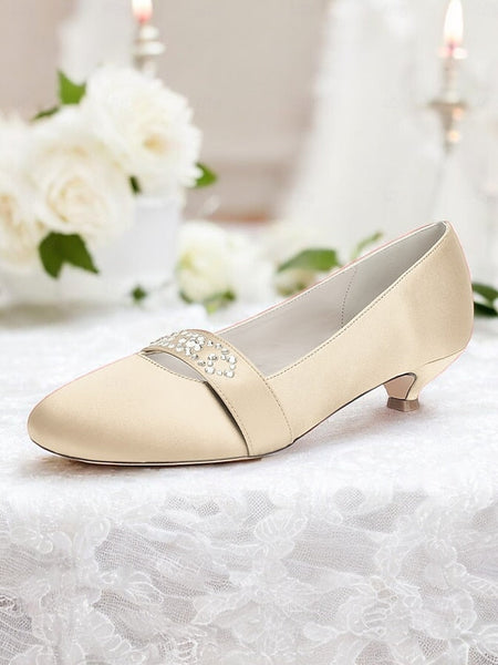 Satin Kitten Blue Heels Women's Rhinestone with FashionChic