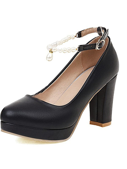 – Pearl with Ankle Pumps Strap Heel White Women's High FashionChic