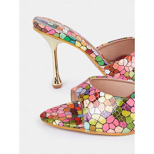 Mules – Print Heels Colorful Women for Multicolor High Mosaic FashionChic