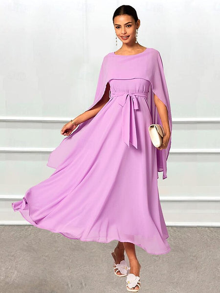 Women's Wedding Guest Cocktail Dress A Line Maxi  Chiffon FashionChic