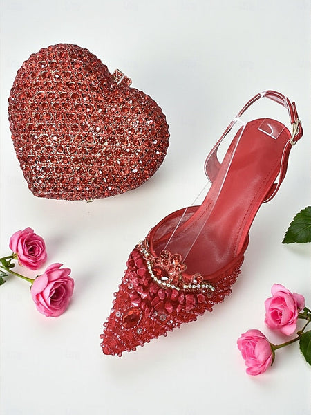 Clutch Set Bag Heel Green and Women's - Rhinestone Shoes FashionChic