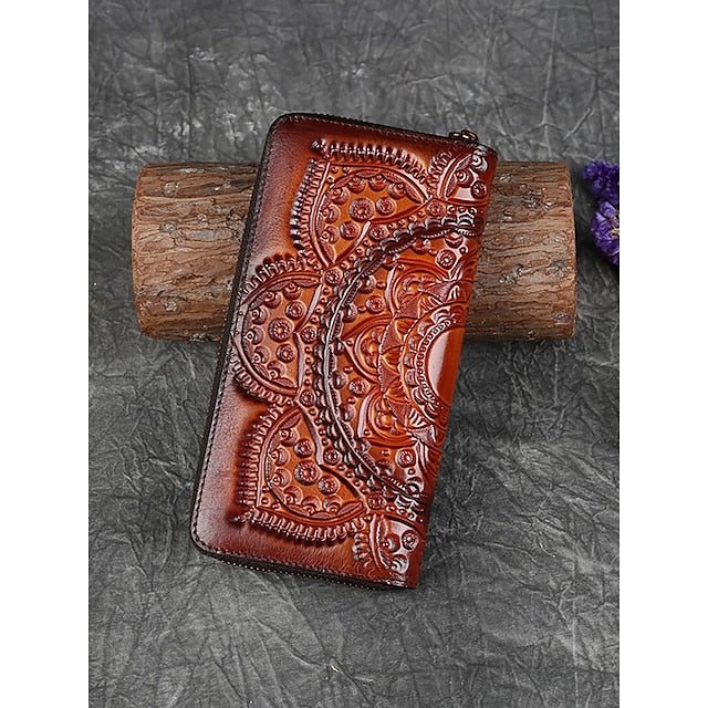 Handmade with elegant mandala leather wallet continental pattern FashionChic