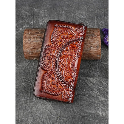 Handmade with elegant mandala leather wallet continental pattern FashionChic