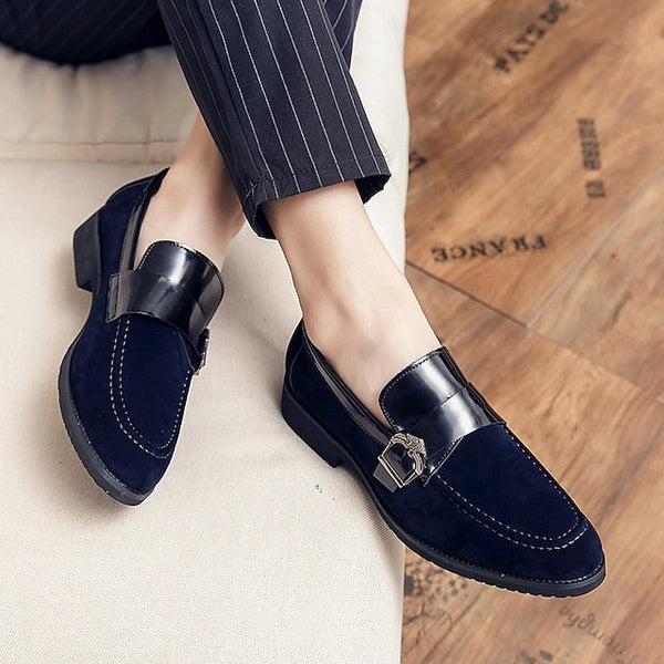 Patent and Leather Men's Loafers Strap Metal with Suede FashionChic