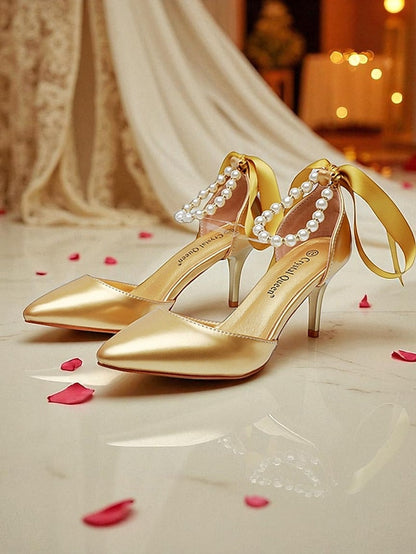 Ankle Pumps Heel Strap - Bow Women's Pearl Kitten Blue with FashionChic