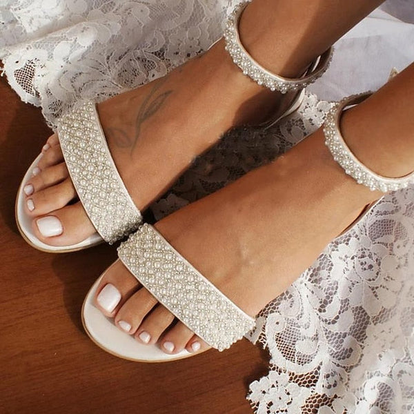 Wedding Women's Bridal Rhinestone Elegant Sandals - Ivory FashionChic