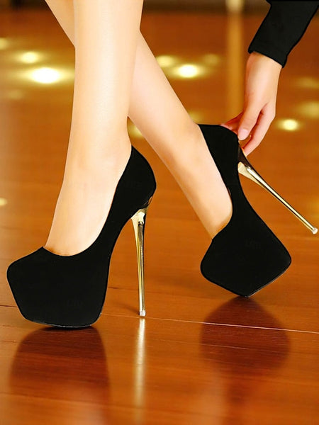 Metallic Stiletto Women's Heels Platform Red with Suede and FashionChic