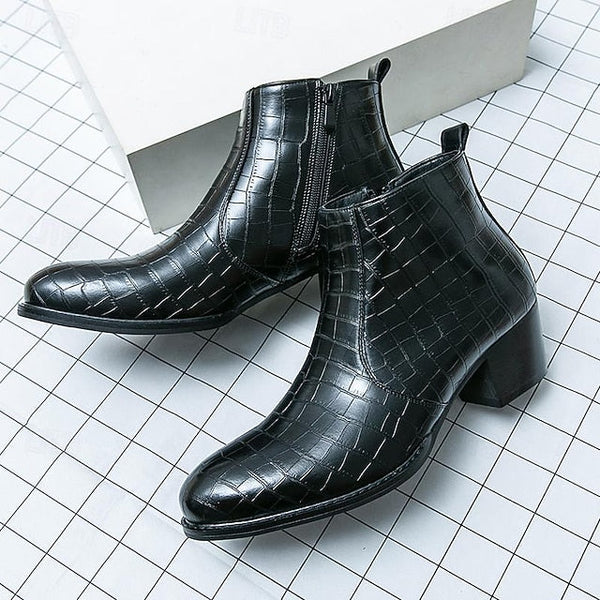 Leather - Faux Boots Men's Pattern Crocodile Ankle Brown FashionChic