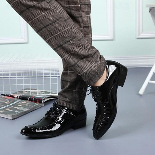 Shoes Dress Black Crocodile Faux Patent Leather - Men's FashionChic