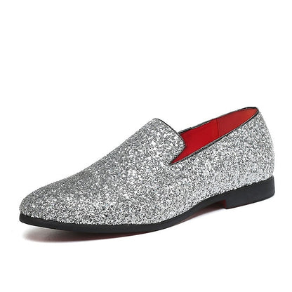 Glitter Silver and with Loafers Design Slip-On Men's FashionChic