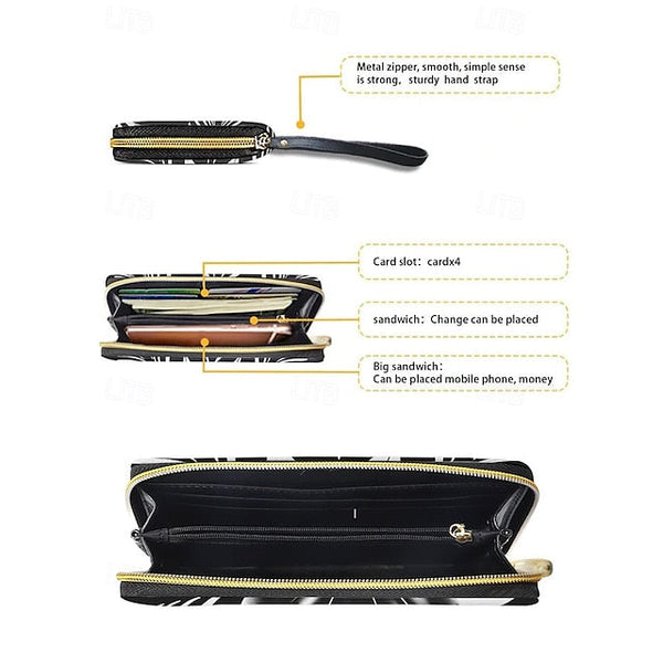 Floral Black Women's Wallet Faux White and Print – FashionChic