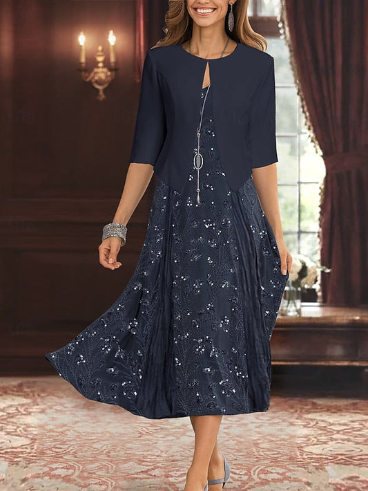 A-Line Two Elegant the Bride of Simple Dress Piece Mother FashionChic