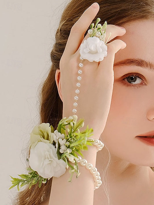 and – Elegant White Set Pearls Jewelry Wrist with Hand Floral FashionChic