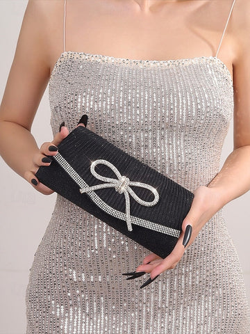 Purse Accent Blue Bow Rhinestone Clutch Glitter with FashionChic