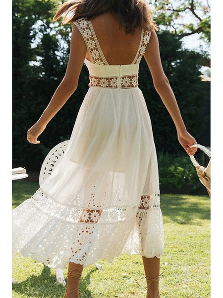 Women's Midi Dress White Dress Graduation Dress Elegant