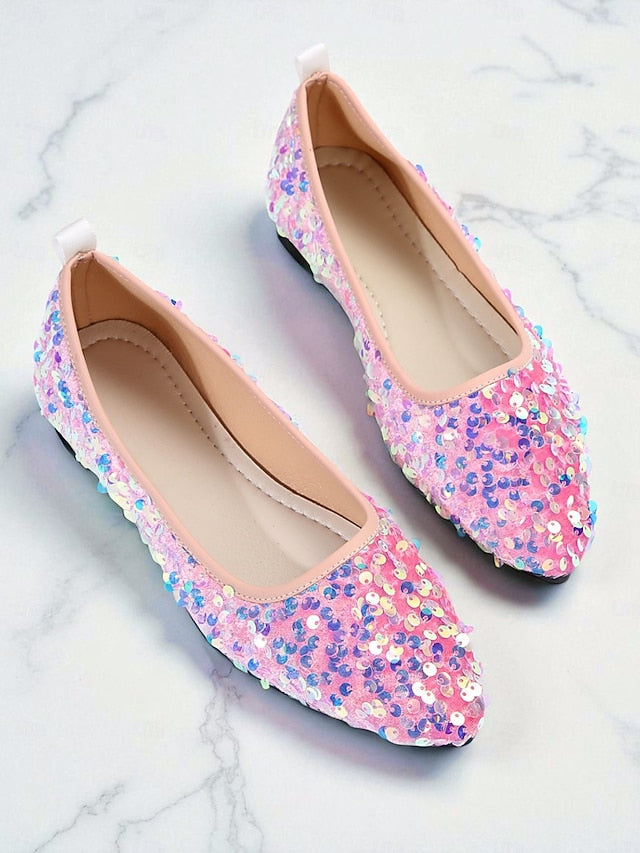 Flats Toe Women's Black Sequin Sparkly - Ballet Pointed FashionChic