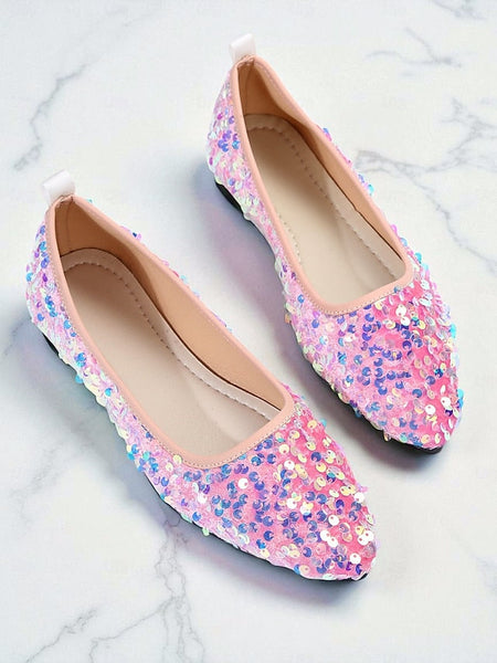 Flats Toe Women's Black Sequin Sparkly - Ballet Pointed FashionChic