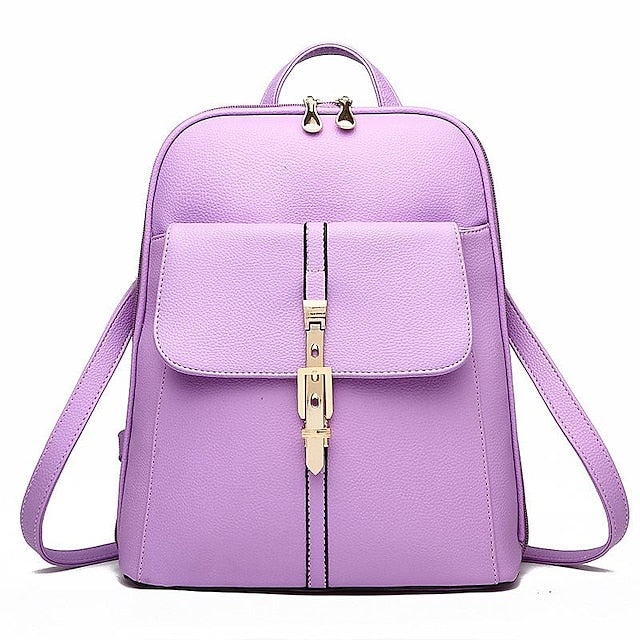Women's Lock Black Leather Faux Purse Backpack with Gold FashionChic