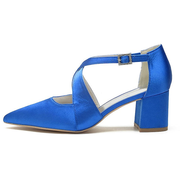 Heels White Pointed Satin Toe Block Women's – Elegant FashionChic