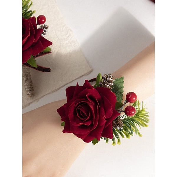 and Corsage Set Red Boutonniere Christmas Rose Women's FashionChic