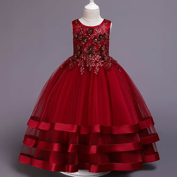 Girls' Wedding Kids Colored Party Dress Solid Sleeveless FashionChic