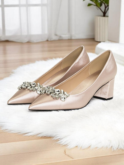 Champagne Pumps Satin Women's with Wedding Toe Pointed FashionChic