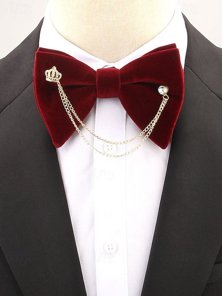 Crown Men's and with Bow Velvet Chain Detail Tie – FashionChic