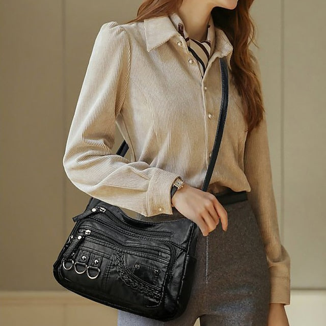 Multiple Crossbody with Vintage Leather Women's Faux Bag FashionChic