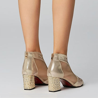 Glitter Sandals Peep Elegant Heeled with Gold Toe Women's FashionChic
