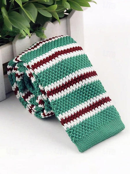 Neck Men's Stylish Christmas Stripe Knit - Tie Woven FashionChic