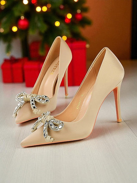 with Women's Heels Pointed Crystal - Bow Stiletto Orange FashionChic