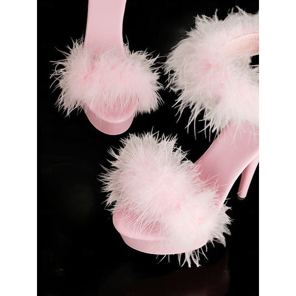 Sandals with Heels Platform Pink High Fluffy –Stylish FashionChic