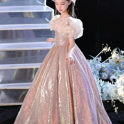 Kids Party Solid Sleeveless Color Girls' Dress Performance FashionChic