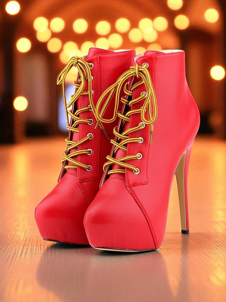 Beige Platform Ankle Lace-Up - Faux Women's Boots Leather FashionChic