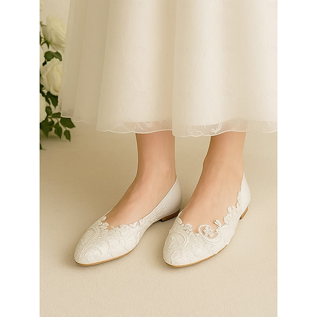 Embroidered – White Women's Lace Ballet Vintage Flats FashionChic