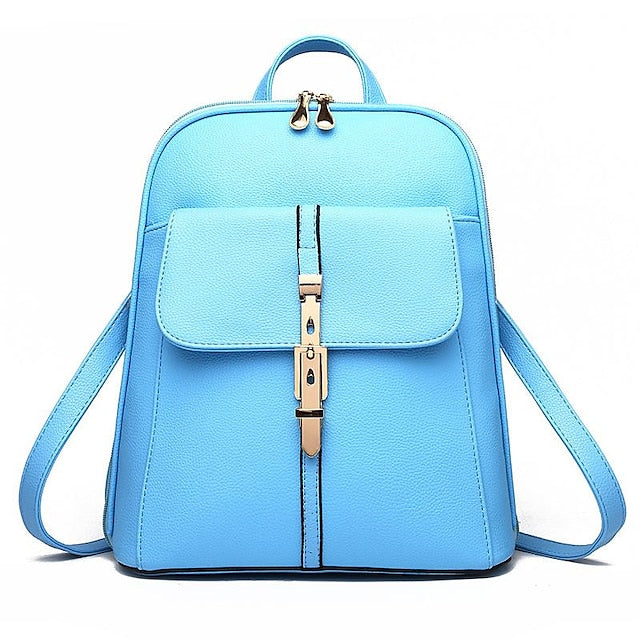 Women's Lock Black Leather Faux Purse Backpack with Gold FashionChic