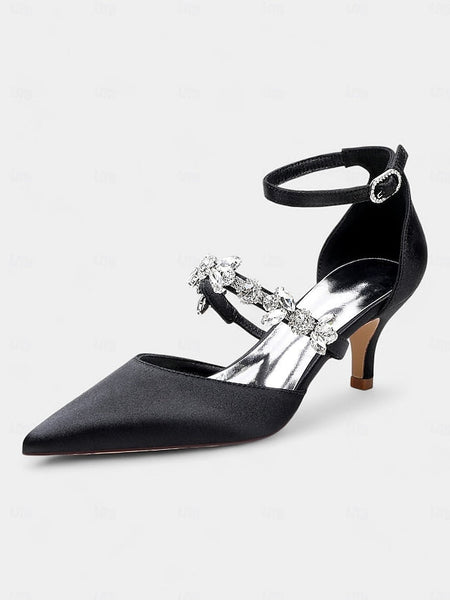 - Satin Embellishments Rhinestone Black Women's with Heels FashionChic